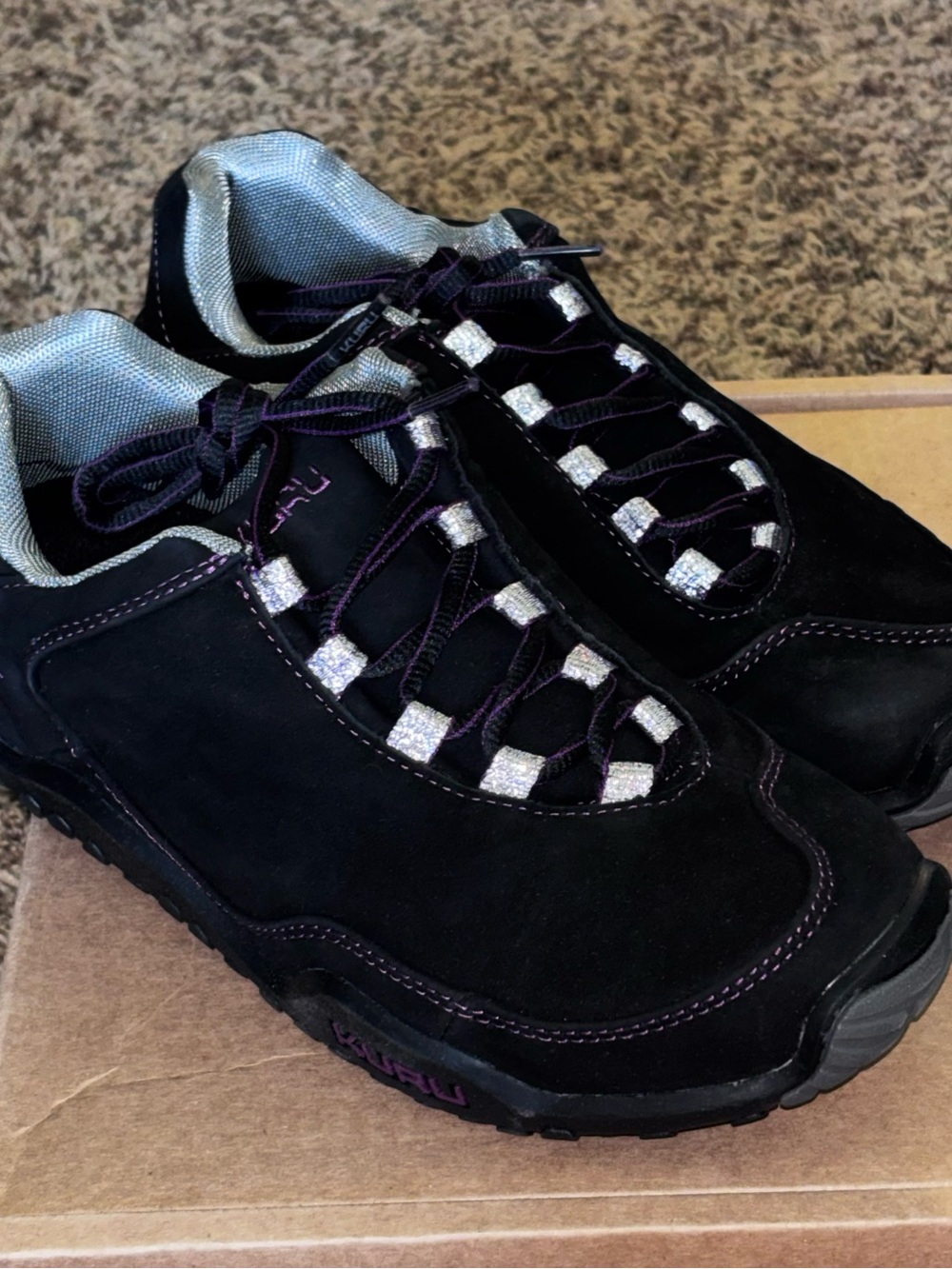 Kuru Chicane Women’s Shoes Size 9 Hiking Jet Black Boysenberry Leather Sneakers